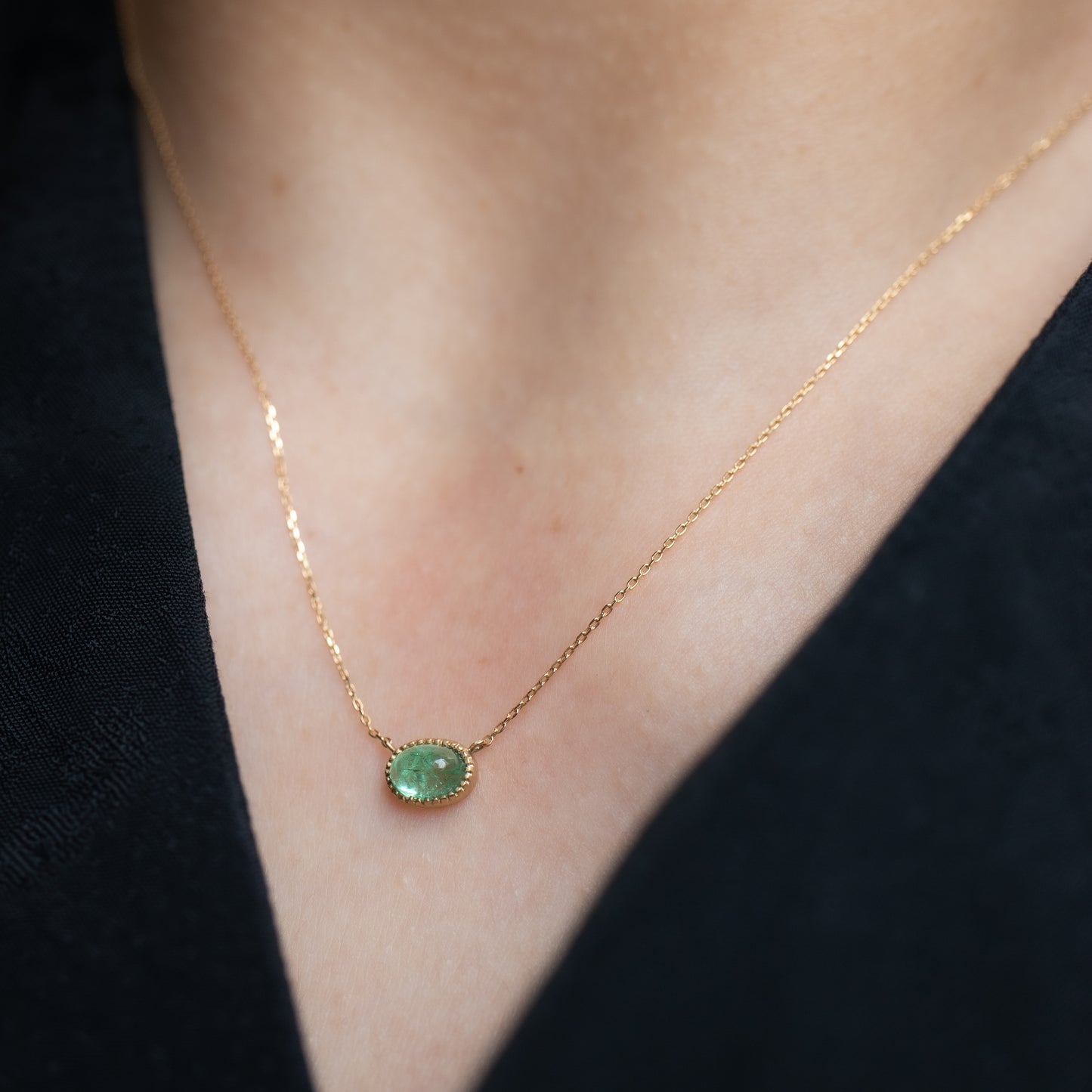 Milgrain Necklace - Emerald -